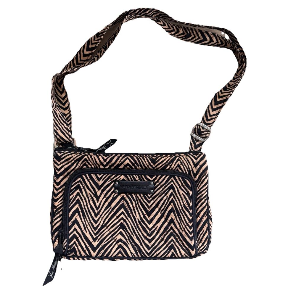 Vera Bradley Bohemian Chevron Crossbody Bag 2016 Black Tan Quilted Hipster Purse